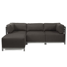 Howard Elliott Collection Axis Patio Ottoman with Cover, Upholstered Footstool Coffee Table Ottoman Bench for Indoor or Outdoor Home or Office Seating, Titanium Frame, Seascape Charcoal