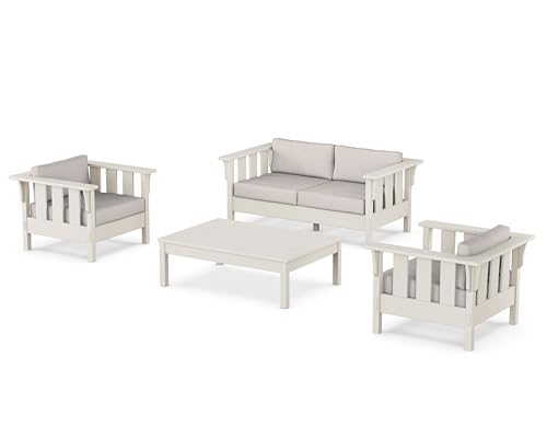 Martha Stewart by POLYWOOD® Acadia 4-Piece Deep Seating Set with Loveseat in Sand/Dune Burlap