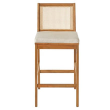 Merax Set of 4 Acacia Wood Outdoor Wicker Bar Stools with Cushion