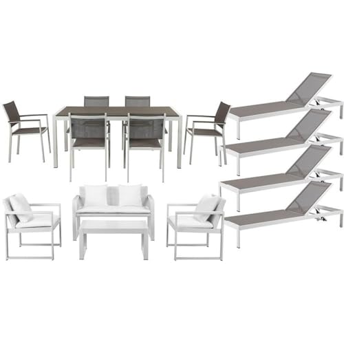 Pangea Home Chester 15-piece Modern Aluminum Patio Sofa Set in White/Gray