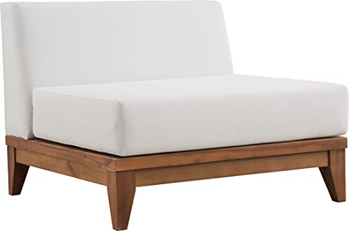 Meridian Furniture 389White-Armless Rio Collection Modern | Contemporary Outdoor Patio Off White Resilient Water Resisting Fabric Modular Chair with Durable Acacia Wood Frame