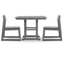 Hassyee 3-piece Gray HDPE Bistro Set with Square Coffee Table for Poolside, Backyard, Outdoor Furniture Set with Umbrella Hole and Slatted Design for Lawn, Garden, Deck