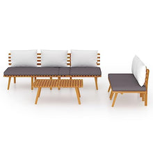 NLQMSU 4-Piece Acacia Wood Garden Lounge Set Dark Grey