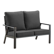 Oakland Living Black Aluminum Patio Deep Seating Outdoor Two Seater Loveseat with Black Cushions