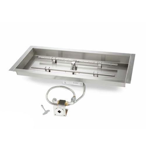 HPC Fire Match Light Gas Fire Pit Kit, 30x12-Inch Pan 24x6-Inch Burner, Natural Gas (TOR-MLFPK30X12-H-FLEX-NG)