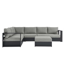 Modway Tahoe Aluminum 5-Piece Outdoor Patio Furniture Gray, Modular Sectional Sofa Set with Weather-Resistant Cushion and Ottoman, Ideal for Deck, Backyard Poolside