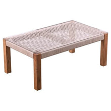 Afuera Living Modern Wicker Outdoor Cocktail Table, Acacia Frame with Glass Top and Rope Accents, Natural Finish, 39.5 in Wide, Weather-Resistant Design for Patio, Poolside, or Screened Porch Use