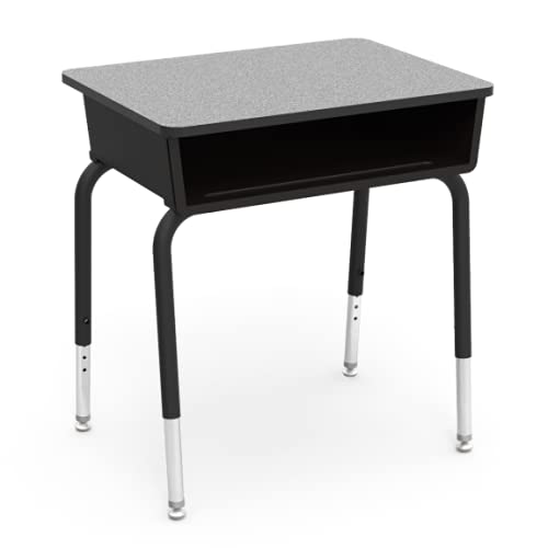 Virco Adjustable School Desk Set with Open-Front Book Box Grey Nebula Top