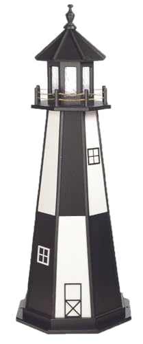 DutchCrafters Decorative Wooden Lighthouse, Standard Light Bulb, Cape Henry Style - Amish Made in USA (Black/White, 5 Foot)