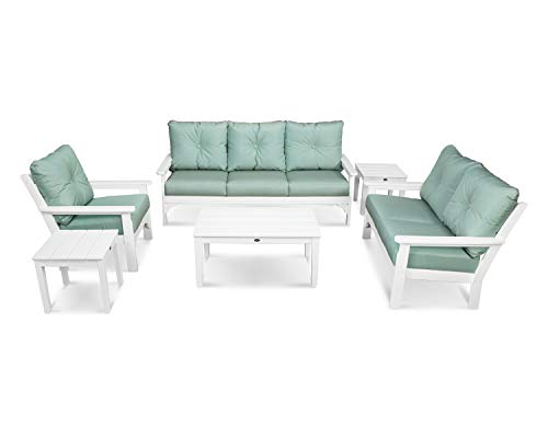 POLYWOOD® Vineyard 6-Piece Deep Seating Set in White/Spa