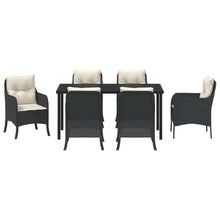FUDUGEHMIOFWFJJ Modern 7-Piece Outdoor Dining Set with Cushions, Black Poly Rattan Patio Furniture Set for Garden Backyard Terrace, All-Weather Table and 6 Chairs for Entertaining