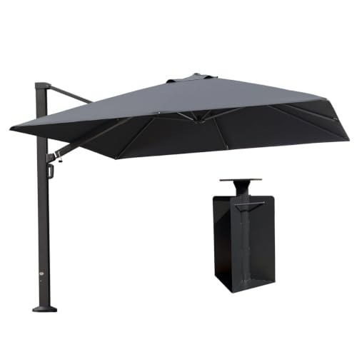 OROTLECT 10' Square Cantilever Umbrella With Crank Lift Counter With Base In Ground,Gray