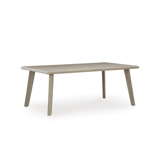 Signature Design by Ashley Haven Retreat Outdoor Dining Table, Aluminum Patio Dining Table with Umbrella Hole, Wood-Look Metal Frame for Deck Gatherings, Seats 6 People, Beige