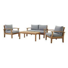 Modern Contemporary Outdoor Patio Sofa, Chair and Coffee Table Set, Wood, Grey Gray Natural