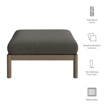 Modway Eleni Outdoor Teak Wood Ottoman in Weathered Gray Flint – Patio Foot Stool with Sunproof Foam Cushion