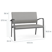 Lesro Newport Reception Waiting Room Healthcare 2-Seat Loveseat/Silver Steel/Blue