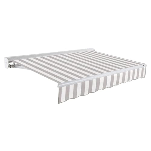 Awntech 20' Destin Right Motor (20' x 10') Retractable Patio Awning, Gray/White Stripe