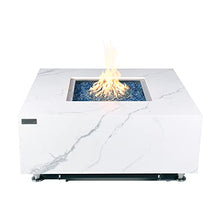 Bianco Marble Fire Pit 39.4" x 39.4" Outdoor Patio Firepit Includes Fire Glass Modern Fire Pits & Outdoor Fireplaces for Garden, Deck, Indoor & Outdoor Heating