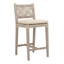 Outdoor Escape Beige Costa Counter Stool, Removable Seat Cushion, Solid Teak and Metal Frame, Ecru Weave, Patio Dining