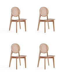 Manhattan Comfort Versailles Rattan Dining Chair, Wicker Round Backrest with Solid Ash Wood Frame, Mid Century Modern Fully Assembled Chairs, Set of 4, Natural