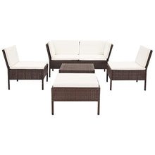 HNSMFPRE 6 Piece Patio Lounge Set with Cushions, Modular Outdoor PE Rattan Brown Seating for Patio