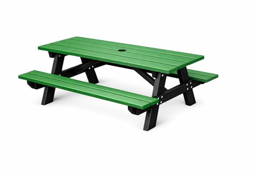 Frog Furnishings Frame Table and Bench Seat Heavy Duty Rectangular Portable Outdoor and Good Base All Weather Backyard Poolside Dining Party Garden Patio Lawn- Green Slat (6ft.Ada)