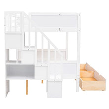 BOVZA Twin Over Full Bunk Bed with Storage Shelves and Staircase White