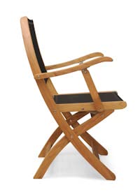 Teak Folding Chair with arms Sling Seat - Pair (Black)