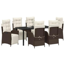 Brown 7-Piece Outdoor Dining Set with Cushions, Adjustable Poly Rattan Patio Furniture Set for Garden, Backyard, Includes Table & 6 Chairs with Tempered Glass Top and Weather-Resistant Design