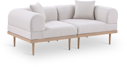 Meridian Furniture 55036Beige-S2B Laguna Collection Modern | Contemporary Outdoor Patio 2Pc. Modular Loveseat, Teak Finish Aluminum, Waterproof Olefin Fabric, 71" W x 35.5" D x 28.5" H, Beige