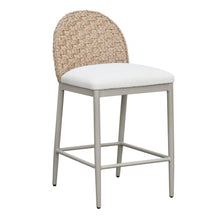 Armen Living Kobalt 3-Piece Outdoor Bar Set with Sintered Stone Bar Table and Rattan Back Counter Height Stools