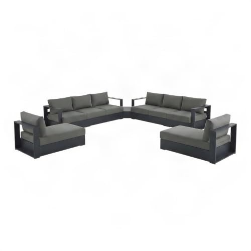 Outdoor Escape Powder-Coated Aluminum Sectional Sofa 4 Piece Set, Outdoor Couch Patio Furniture Set for Backyard Deck Seating, Gray Charcoal