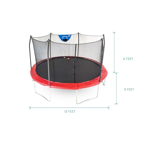 Skywalker Trampolines 12-Foot Jump N’ Dunk Trampoline with Enclosure Net Red