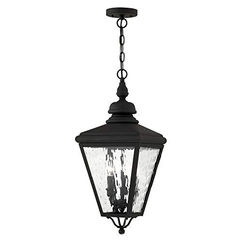 Livex 2035-04 Transitional Three Light Outdoor Pendant from Cambridge Collection in Black Finish, 10.63 inches