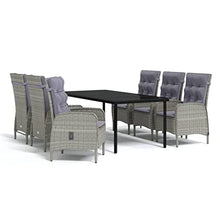 LKJVFCPW 7 Piece Patio Dining Set, Outdoor Garden Furniture with PE Rattan Chairs and Cushions, Large Metal Frame Table for Backyard, Deck, and Porch, Gray and Black