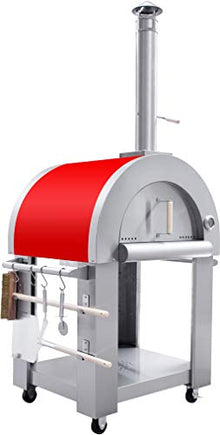 Outdoor Stainless Artisan Wood-Fired Charcoal Pizza Bread Oven BBQ Grill with Accessories - RED ENAMEL UPGRADE