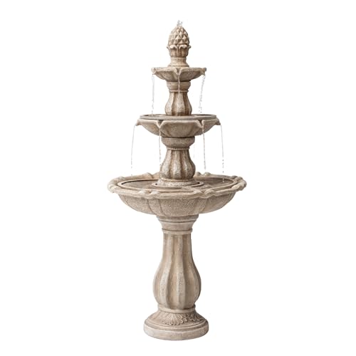 XBrand 51" 3-Tier Outdoor Water Fountain with Pump, Weather-Resistant Resin Freestanding Water Feature for Garden & Patio, Beige