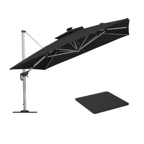 OROTLECT 11 Feet Double Top Deluxe Solar Powered LED Square Patio Umbrella with Steel Plate Base