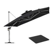 OROTLECT 11 Feet Double Top Deluxe Solar Powered LED Square Patio Umbrella with Steel Plate Base