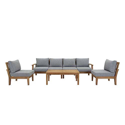 Modern Contemporary Outdoor Patio Sofa, Chair and Coffee Table Set, Wood, Grey Gray Natural