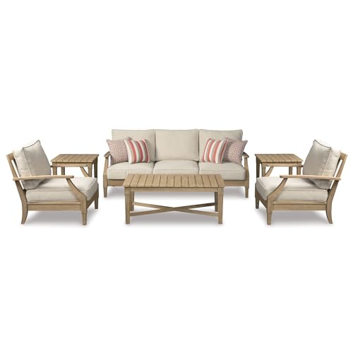 Signature Design by Ashley Carter Hall Outdoor Eucalyptus Patio Lounge Chair with Cushion Linen