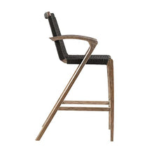 Armen Living Nabila Modern Indoor Outdoor Patio Light Eucalyptus Wood and Charcoal Rope Counter Chair Bar Stool, 26.5" Seat Height
