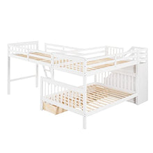 DRELOFT L-Shaped Twin Bunk Bed with Storage Drawers White