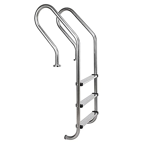 3 Steps Swimming Pool Handrail 304 Stainless Steel Pool Ladder for 1-1.4m Pool Anti-Slip and Anti-Rust 250lbs Load Capacity/Silver / 1.2mm (Silver 1mm) (Silver 1.5MM)