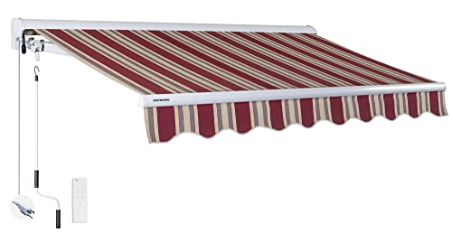 ADVANING Luxury Series, 12'x10' Electric Retractable Awning, Premium Quality Fully Assembled UV+ Sun Shade Canopy, Brick Red Stripes, EA1210-A430H2