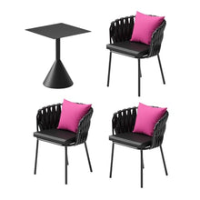 JOSOGO Outdoor Patio Bar Furniture Set Woven Rope High Top Bistro Tables with Cushioned Chairs Metal Frame Outside Dining Combo for Cafe Backyard Restaurant Lounge(A)
