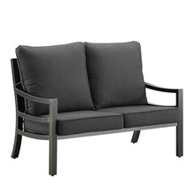 Oakland Living Black Aluminum Patio Deep Seating Outdoor Two Seater Loveseat with Black Cushions