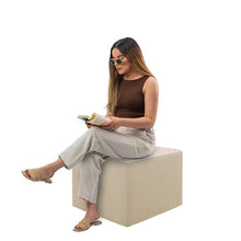 FDP 24" Square Oversized Outdoor Ottoman Featuring Sunbrella Two-Tone - Weather-Resistant, Fade-Resistant, Fully Assembled Patio Furniture for Backyard or Poolside Seating, 18" H - Flax/Sand