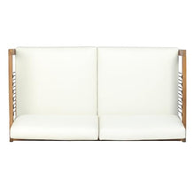 Christopher Knight Home Acacia Wood Outdoor Loveseat with Handwoven Rope Patio 2 Seater Sofa Teak Finish with Removable Beige Cushions Backyard Deck Poolside Couch