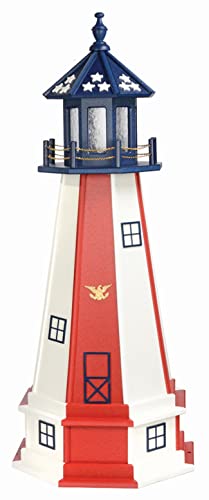 Furniture Barn USA 5' Alternating Patriotic Poly Lighthouse with Base Solar Light